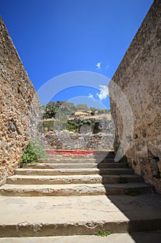 Abandoned old fortress and former leper colony, island Spinalonga, Crete, Greece