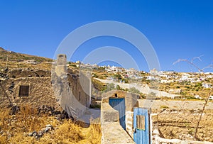 Abandoned old houses Episkopi Gonias village Santorini Greece