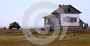 Abandoned old hunting house in tundra of Novaya Zemlya archipelago