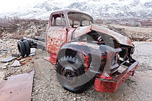 Abandoned old red pick up truck  decaying