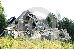 Abandoned old ruined house where refugees lived