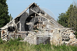 Abandoned old ruined house where refugees lived