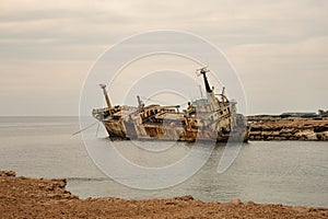 Abandoned old ship near cyprian shallow coast