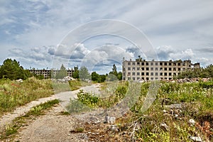 abandoned old soviet union city Irbene, ruined houses