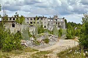 abandoned old soviet union city Irbene, ruined houses