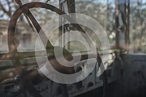 Abandoned Old Truck Steering Wheel and Interior