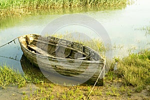 Abandoned old wooden boat.