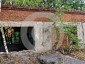 Abandoned one-storey brick building