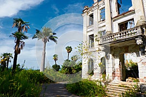 Abandoned Palace of Prince Smetsky in beautiful tropic palm garden. built in 1913, Abkhazia