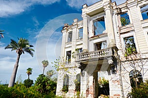 Abandoned Palace of Prince Smetsky in beautiful tropic palm garden. built in 1913, Abkhazia