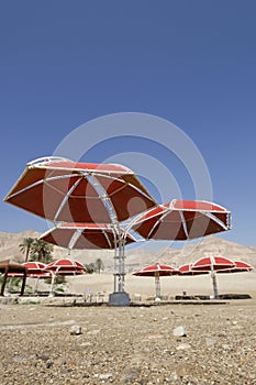 Abandoned parasols, Dead Sea, En Gedi, Israel