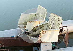 Abandoned pedalo cycle boat in lake