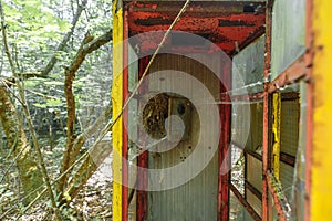 Abandoned phonebox in ghost town Pripyat Chornobyl Zone photo