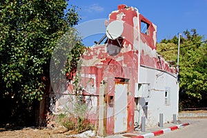 Abandoned ruined house blue sky, Neve Tzedek, Tel Aviv