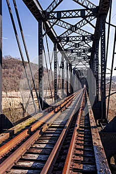 Abandoned Pratt Through Truss Railroad Bridge - Track View photo