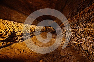 Abandoned prospecting adit. Tunnel at limestone at abandoned mine photo