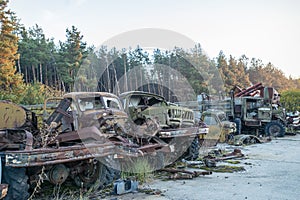 Abandoned radioactive technik that participated in the liquidation of the accident