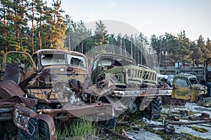 Abandoned radioactive technik that participated in the liquidation of the accident