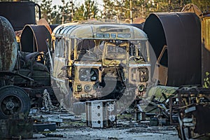 Abandoned radioactive technik that participated in the liquidation of the accident