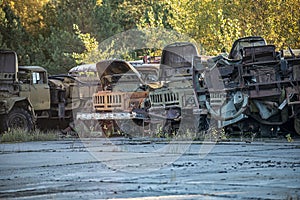 Abandoned radioactive technik that participated in the liquidation of the accident