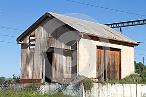 Abandoned railroad wood and iron shed South Africa