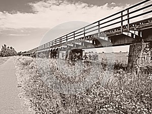 Abandoned railway bridge in the landscape of Mecklenburg-Western Pomerania, Germany