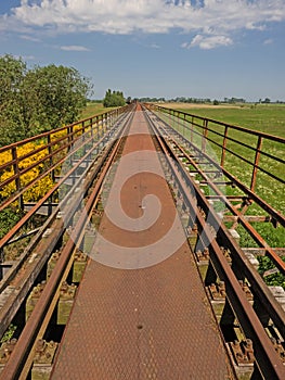 Abandoned railway bridge in the landscape of Mecklenburg-Western Pomerania, Germany