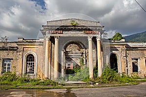 Abandoned railway station in Tquarchal Tkvarcheli, Abkhazia, Georgia