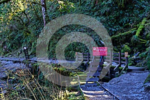 Abandoned railway tracks Jianqing Huaigu Trai at Taipingshan National Forest Recreation Area in Yilan,