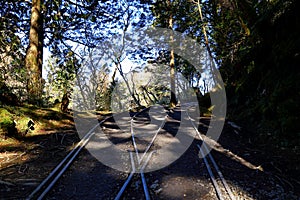 Abandoned railway tracks Jianqing Huaigu Trai at Taipingshan National Forest Recreation Area in Yilan,