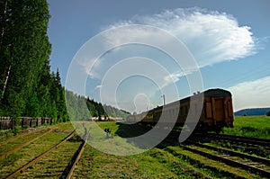 Old railway carriages on abandoned railway