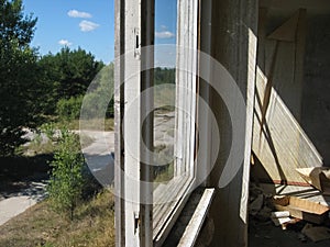 Abandoned residential buildings in village of Orbita near the Ch