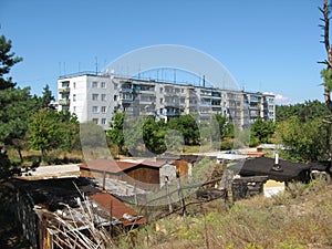 Abandoned residential buildings in village of Orbita near the Ch