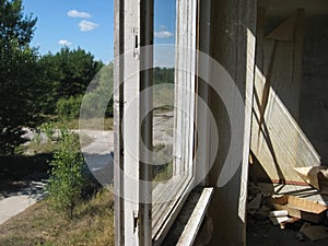 Abandoned residential buildings in village of Orbita near the Ch photo