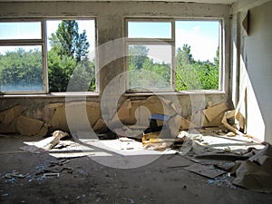 Abandoned residential buildings in village of Orbita near the Chyhyryn Nuclear Power Plant. Abandoned and destroyed