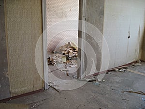 Abandoned residential buildings in village of Orbita near the Chyhyryn Nuclear Power Plant. Abandoned and destroyed