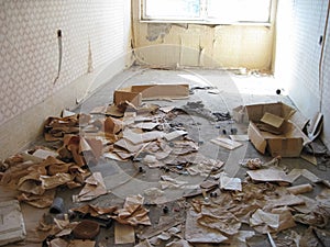 Abandoned residential buildings in village of Orbita near the Chyhyryn Nuclear Power Plant. Abandoned and destroyed