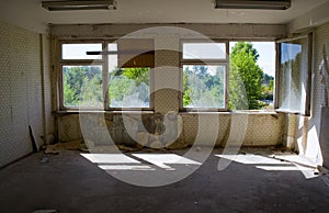 Abandoned residential buildings in village of Orbita near the Chyhyryn Nuclear Power Plant. Abandoned and destroyed