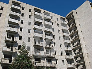 Abandoned residential buildings in village of Orbita near the Chyhyryn Nuclear Power Plant. Abandoned and destroyed.