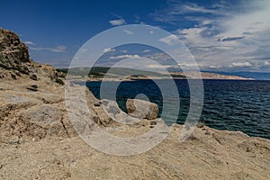 Abandoned rocky beach inaccessible to people on the island of Rab
