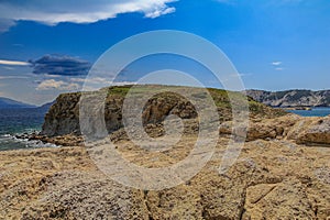 Abandoned rocky beach inaccessible to people on the island of Rab