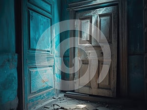 Abandoned room with a blue door