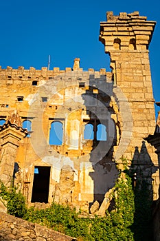 Abandoned ruin building of Termas Radium Hotel Serra da Pena in Sortelha, Portugal photo