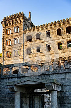 Abandoned ruin building of Termas Radium Hotel Serra da Pena in Sortelha, Portugal photo