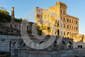 Abandoned ruin building of Termas Radium Hotel Serra da Pena in Sortelha, Portugal