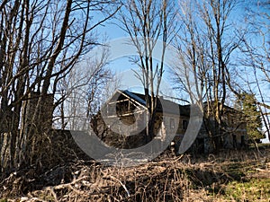 An abandoned ruined country house