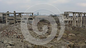 Abandoned ruined industrial factory building,