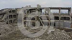 Abandoned ruined industrial factory building,