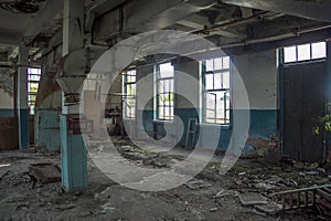 Abandoned ruined industrial workshop