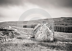 Abandoned ruined old Scottish cottage in Highlands Scotland